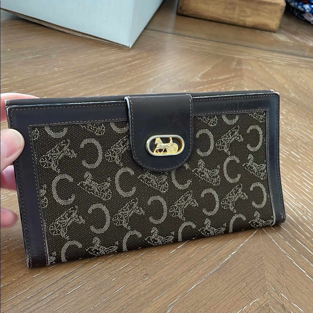 CELINE Brown Monogram Wallet - Vintage with Horse and Carriage hardware